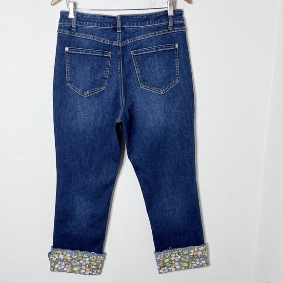 INC Women's Jeans 12/31 Embroidered-Cuff Cropped Dark Wash High Rise Distressed - Picture 6 of 11